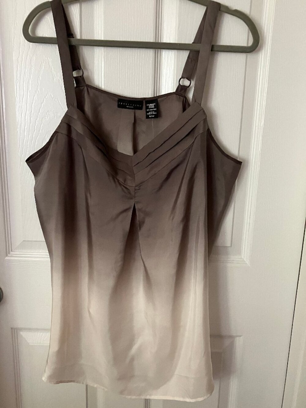 APOSTRAPHE Women Brown-and-Cream ombre Camisole w/ pleated V-neckline Sz 16/18